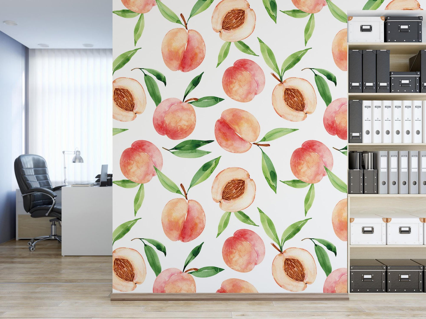 a wall mural of peaches on a white background