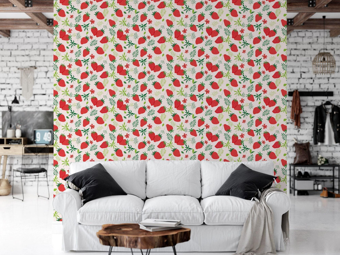 Sweet Red Strawberries and Leaves Wallpaper MW1423