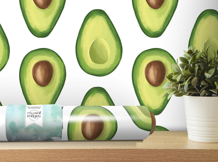 an avocado wallpaper with a potted plant next to it