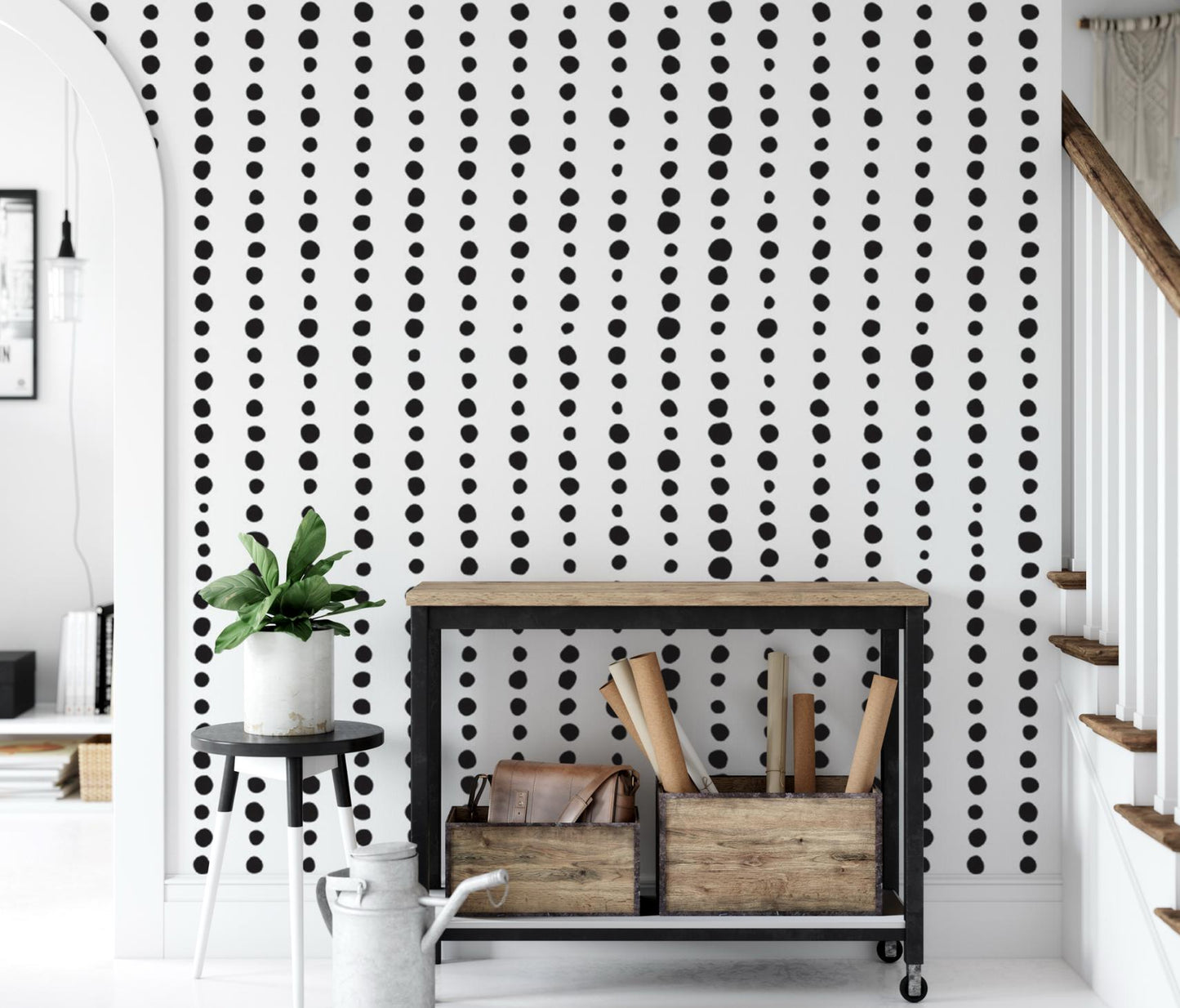 Artsy Black Dots Lines Modern Wallpaper MW1422