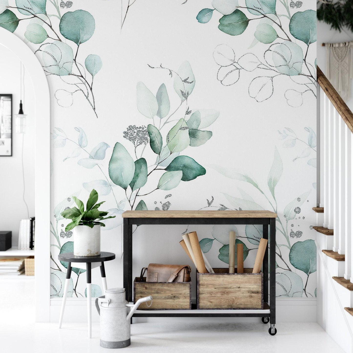 Green and Silver Leaves Wallpaper MW1680L