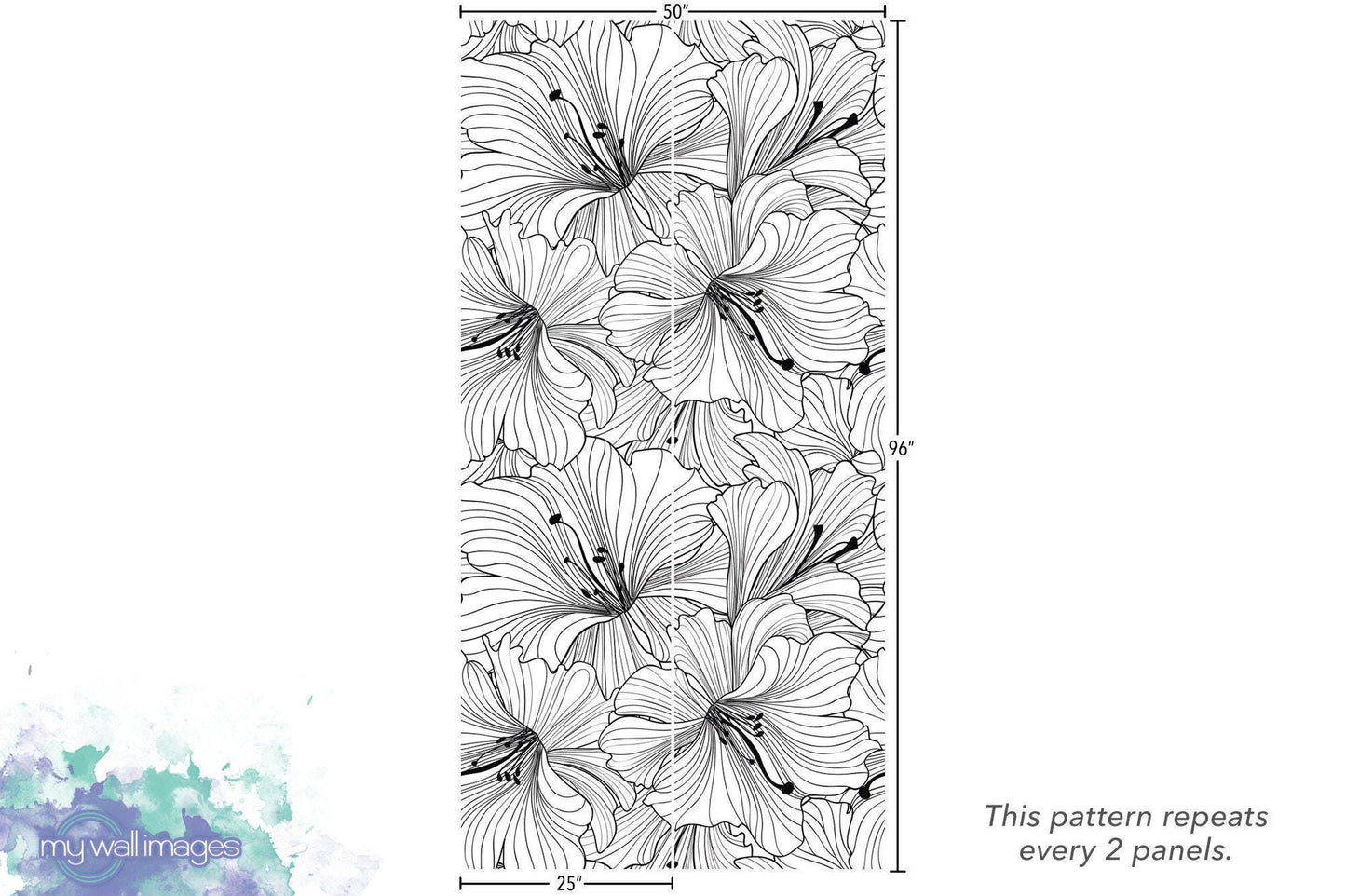 Black and White Large Floral Wallpaper MW1426
