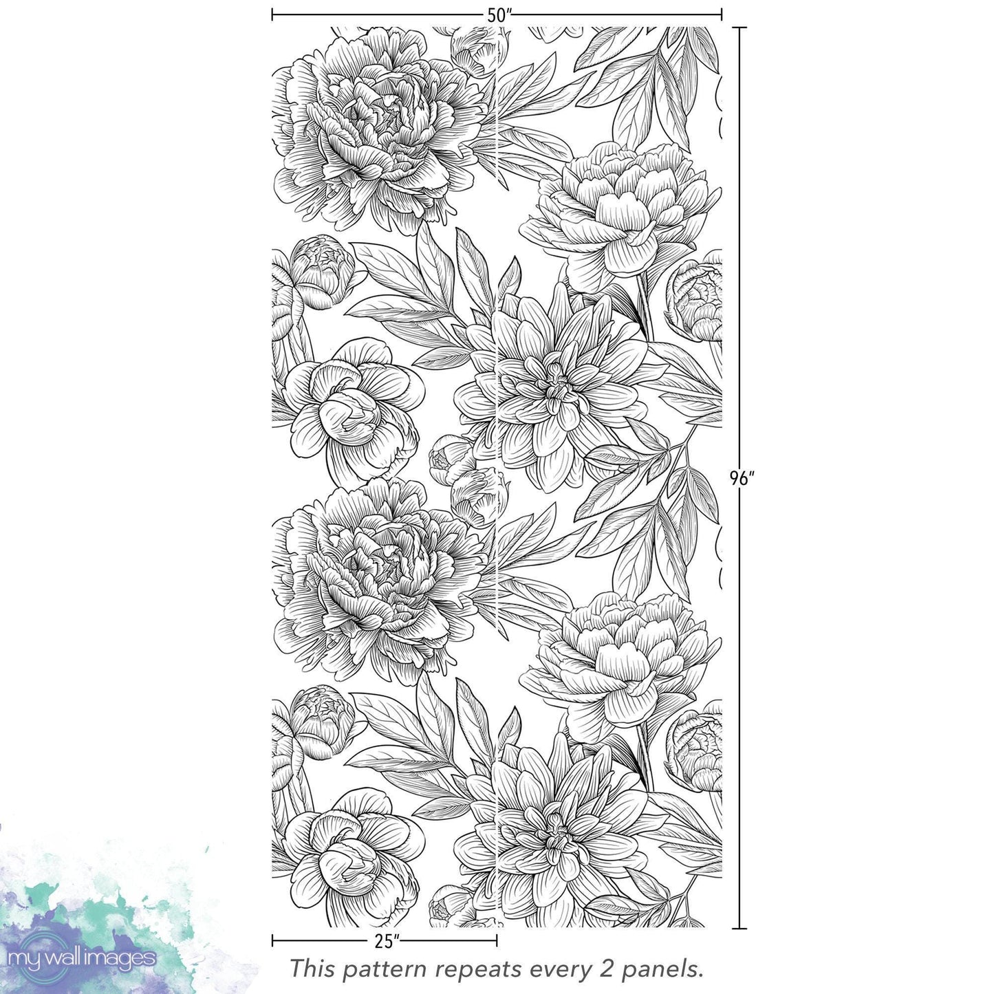Black & White Peony Wallpaper MW1045
