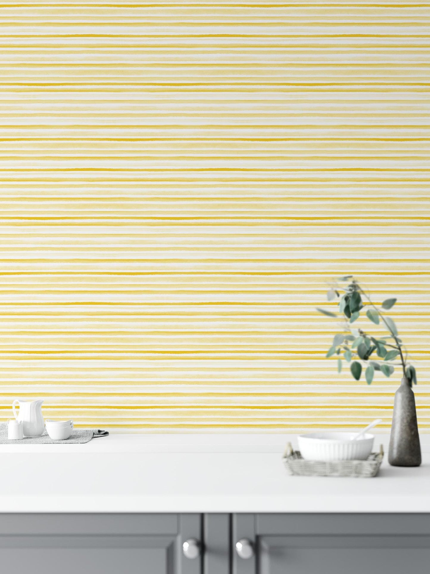 Yellow Watercolor Stripes Wallpaper MW1831