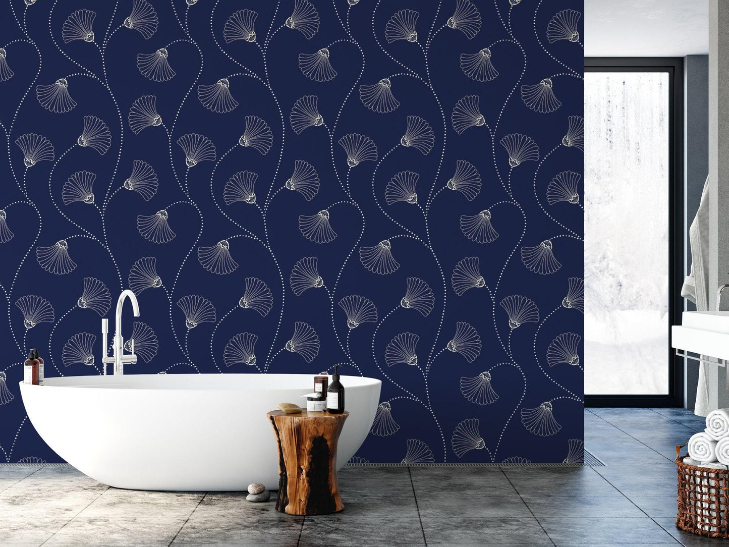 Cream Fan Flowers Removable Wallpaper, Wall Art, Peel and Stick Wallpaper, Mural, Nursery, Room Decor, Accent Wall, MW1574