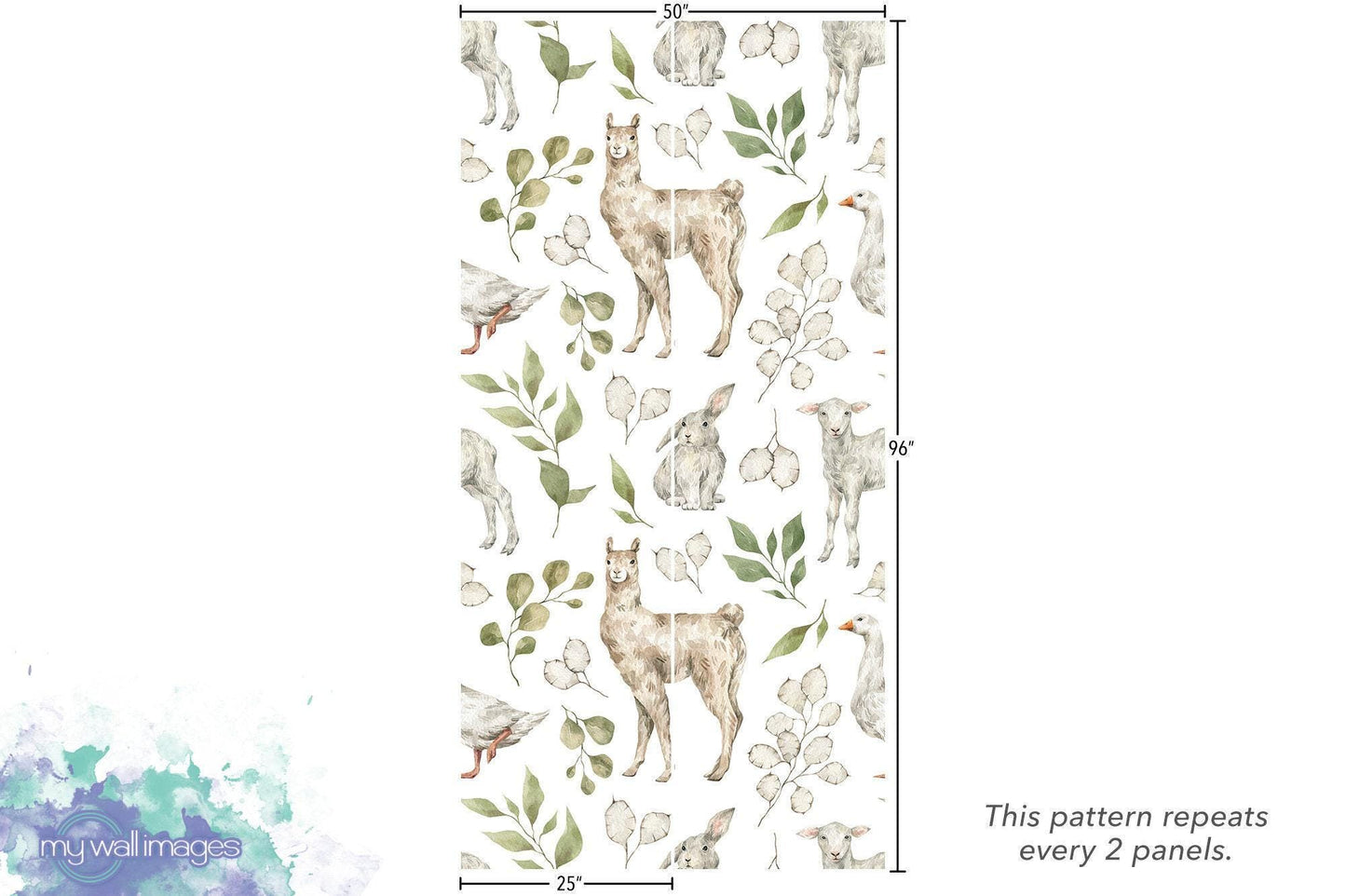 Llama, Goose, Sheep, and Rabbit Animals Removable Wallpaper MW1957