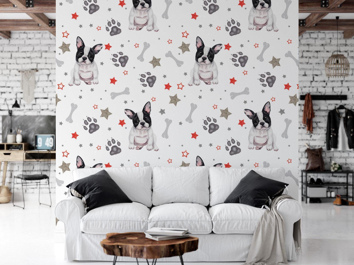French Bulldog Puppies Pawprints, Bones Wallpaper MW1855