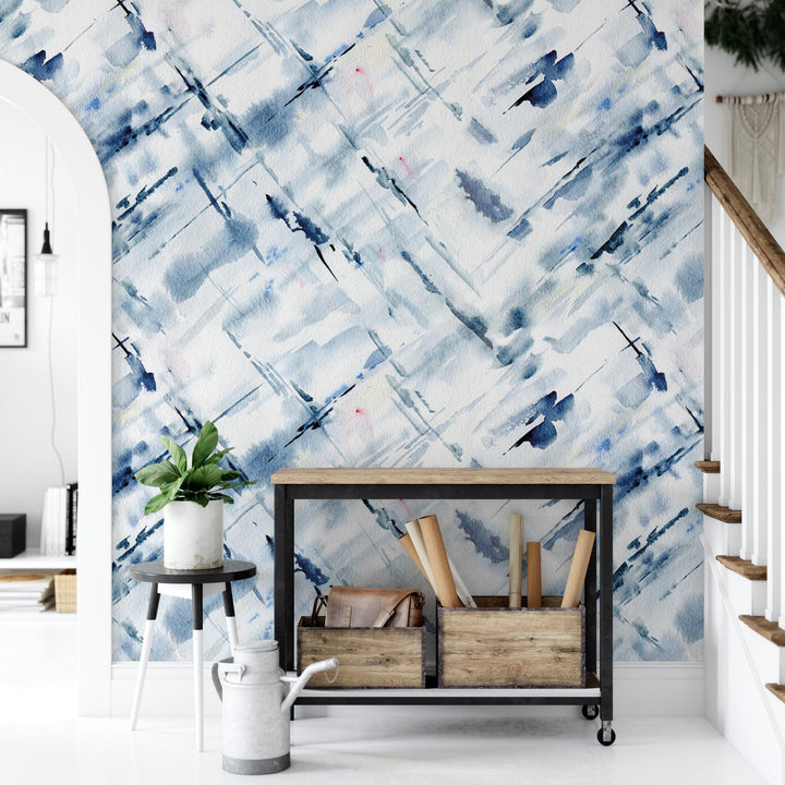 Blue Watercolor Abstract Lines Wallpaper MW1859