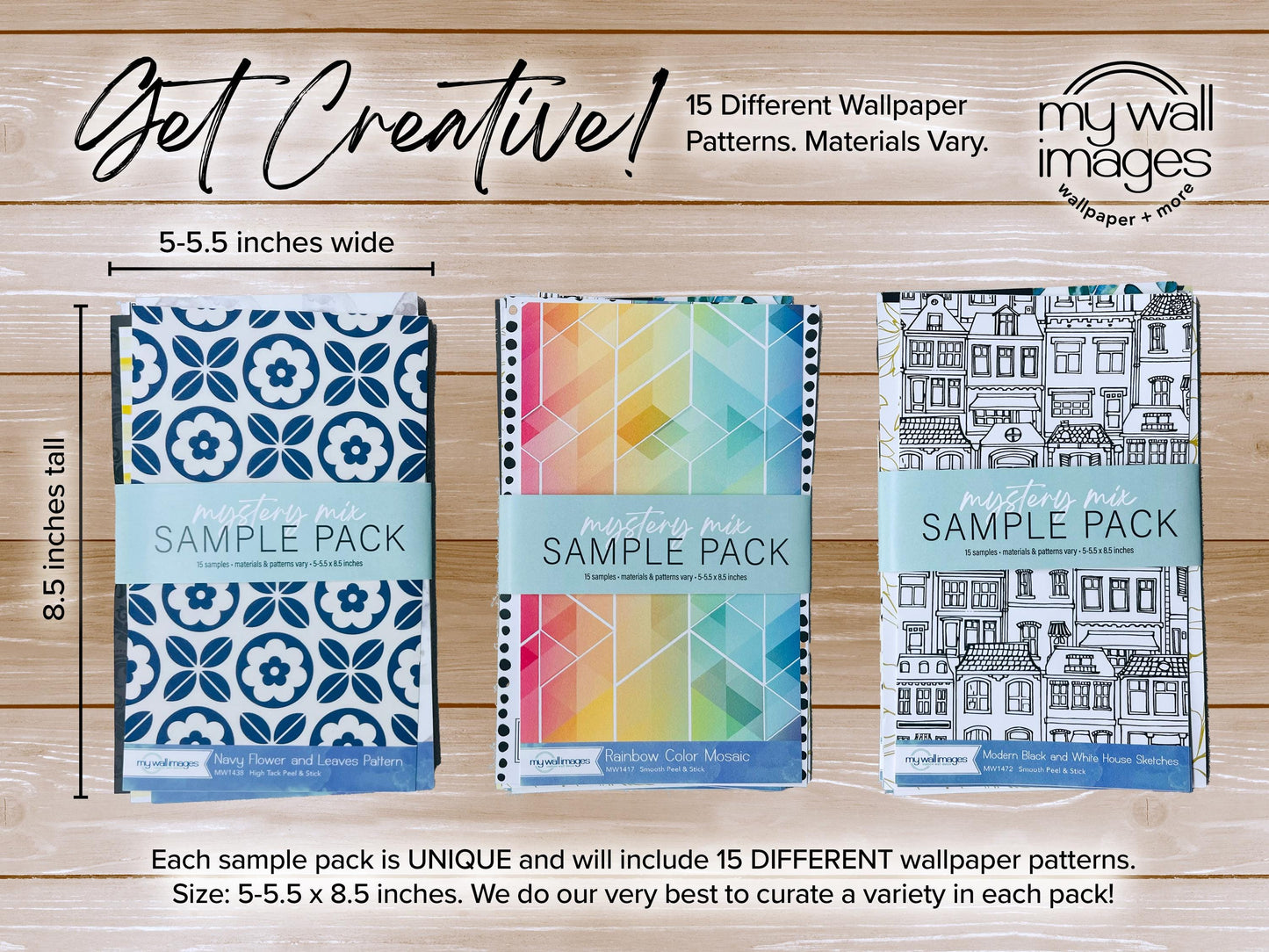 NEW! Wallpaper Sample Pack - 15 Sheets Fun Wallpaper Samples - Craft Supplies, Art Supplies - Peel and Stick, Wallpaper Samples - MW2240