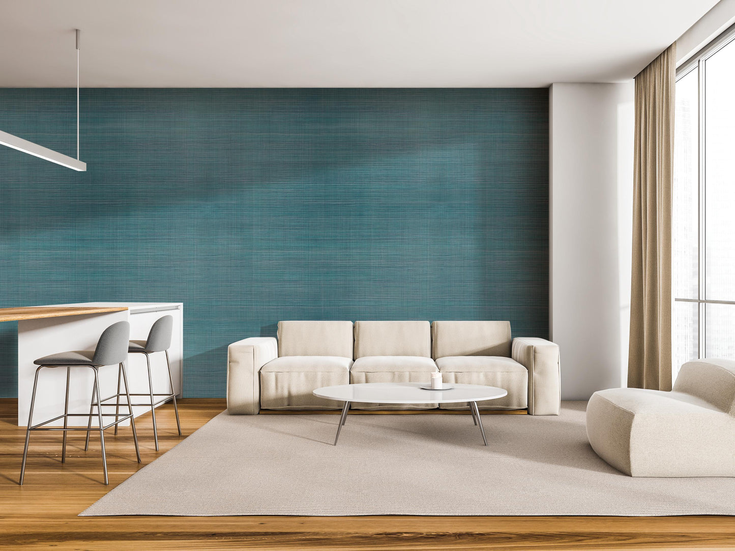 Ocean Blue Faux Grasscloth Peel and Stick Wallpaper - Natural Wall Covering - Wall Mural - Removable Wallpaper - Wall Decor, Accent - MW2143