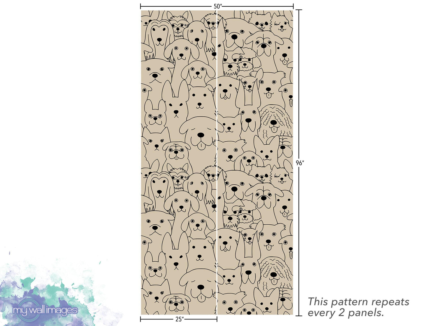 Playful Puppies Tan - Peel and Stick Wallpaper - Natural Wall Covering - Wall Mural - Removable Wallpaper - Wall Decor - Accent Wall, MW2315