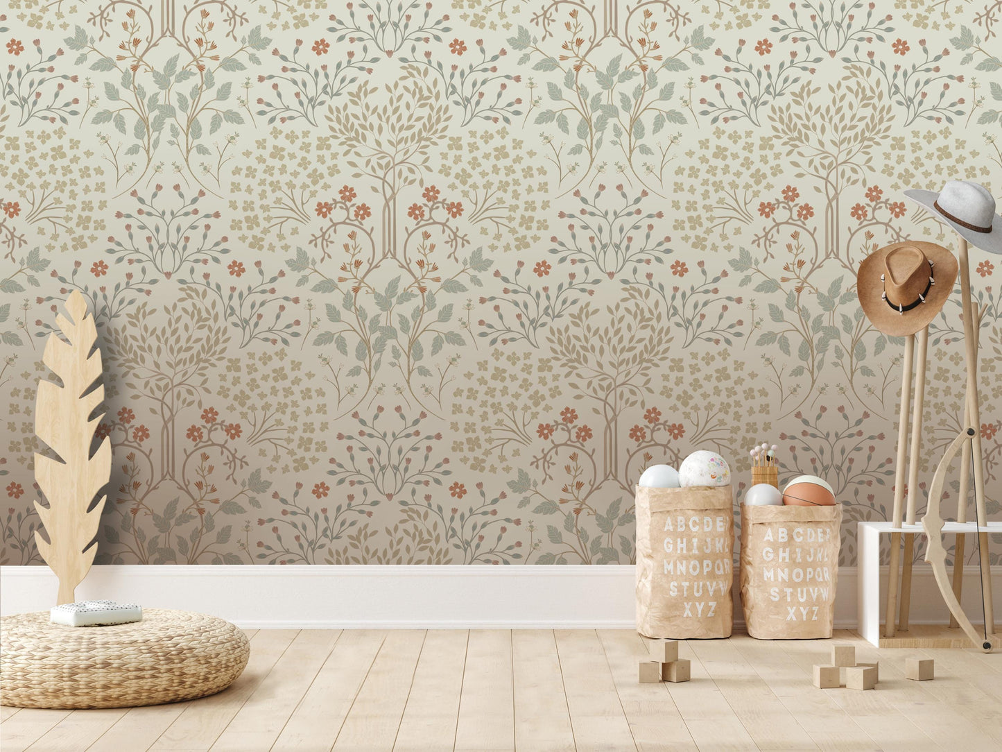 Calming Vintage Vines Peel and Stick Wallpaper - Natural Wall Covering - Wall Mural - Removable Wallpaper - Wall Decor - Accent - MW2160