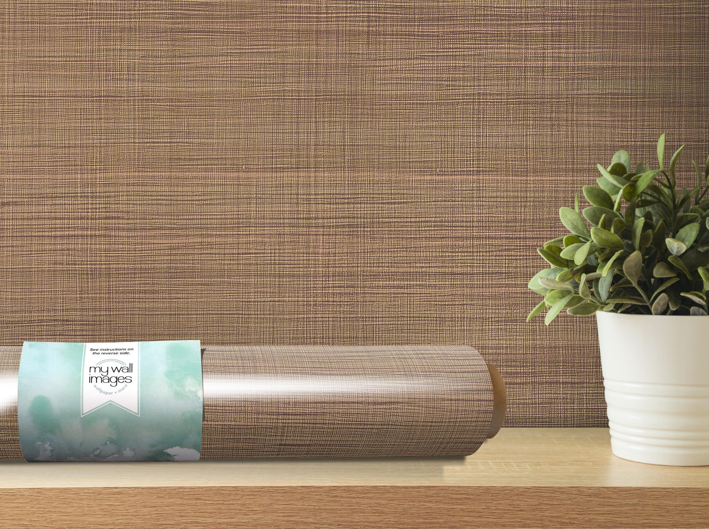 Caramel Faux Grasscloth Peel and Stick Wallpaper - Natural Wall Covering - Wall Mural - Removable Wallpaper - Wall Decor, Accent - MW2144