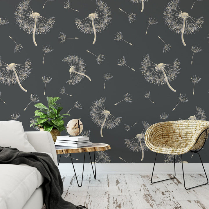 Cream Dandelions Wallpaper - Peel and Stick Wallpaper - Dandelions Mural - Removable Wallpaper - Wall Decor - Dandelion Art - MW1691
