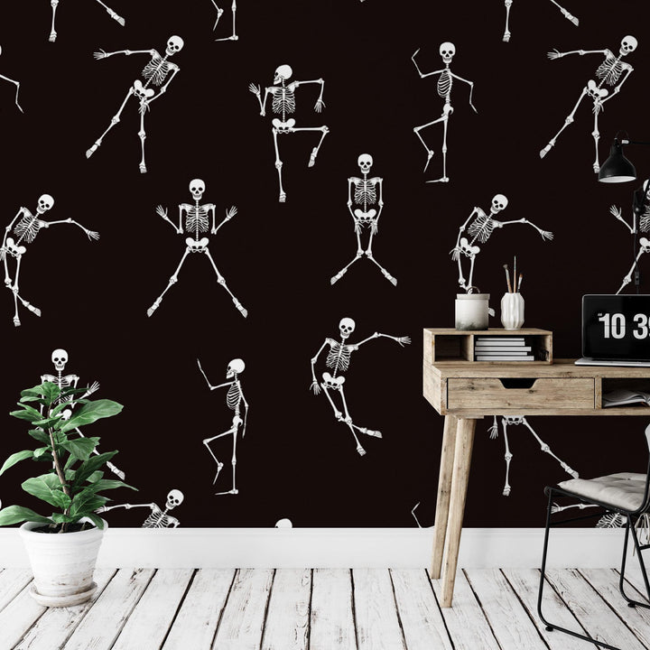 Skeleton Black Mural - Halloween Mural - Removable Peel and Stick Wallpaper - Halloween Decor - Halloween Art - MW1917