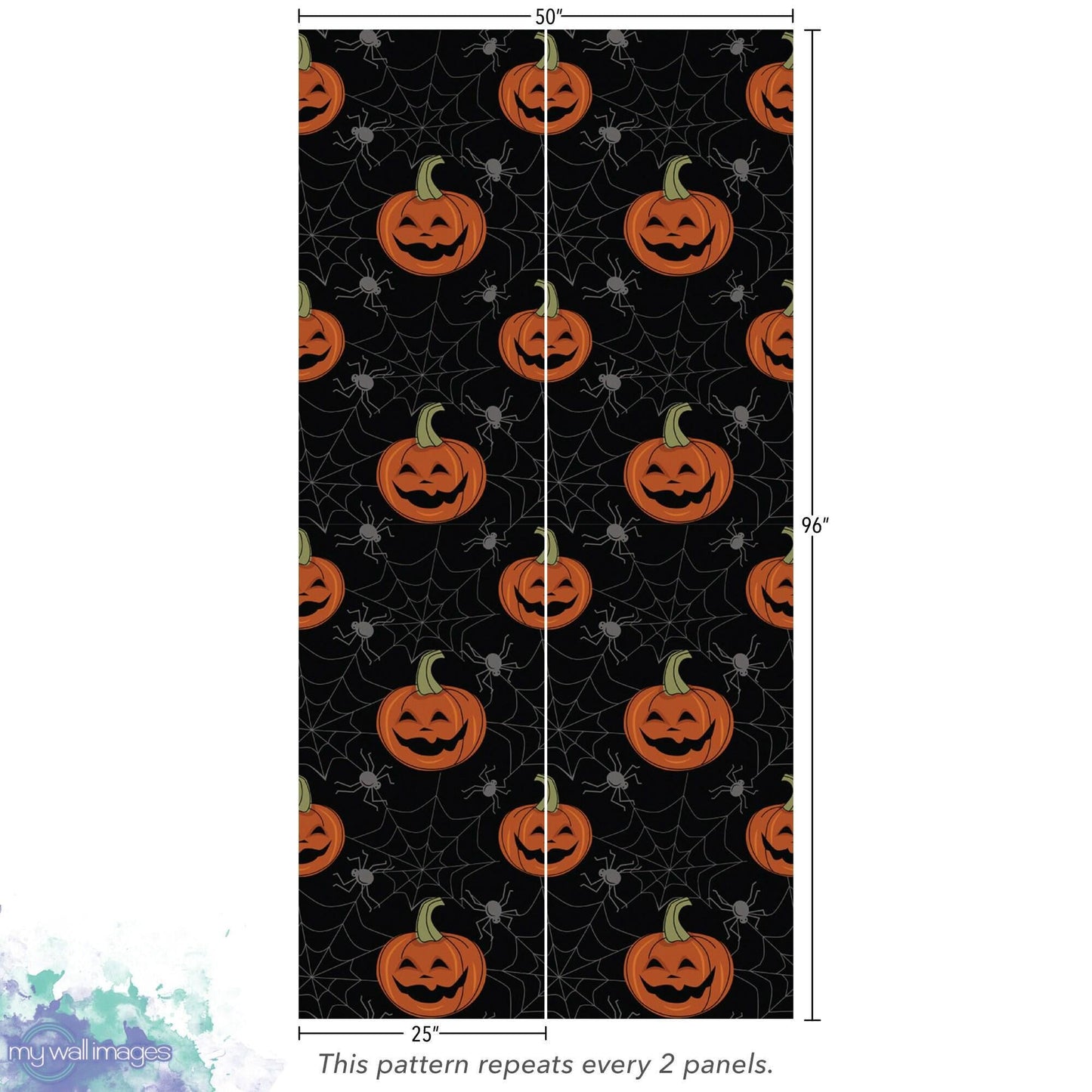 Pumpkins Spiderwebs Mural - Halloween Mural - Removable Peel and Stick Wallpaper - Halloween Decor - Halloween Art - MW1926