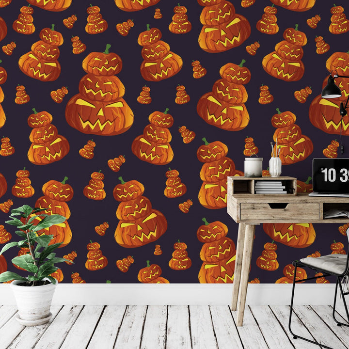 Stacked Pumpkins Temporary Removable Wallpaper, Wall Art, Peel and Stick Wallpaper, Mural, Fall Wallpaper, Accent Wall, MW1925