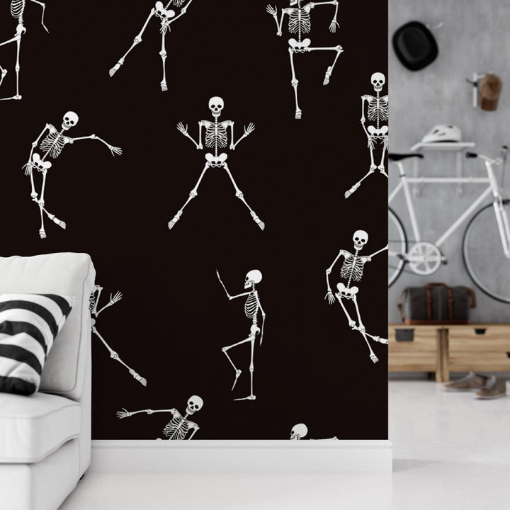 Skeleton Black Mural - Halloween Mural - Removable Peel and Stick Wallpaper - Halloween Decor - Halloween Art - MW1917
