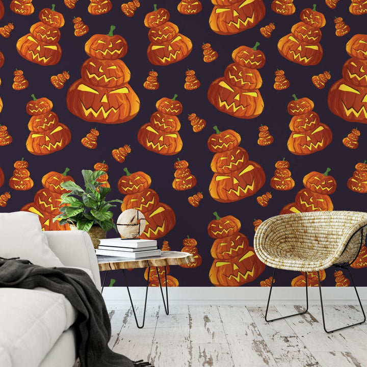 Stacked Pumpkins Temporary Removable Wallpaper, Wall Art, Peel and Stick Wallpaper, Mural, Fall Wallpaper, Accent Wall, MW1925