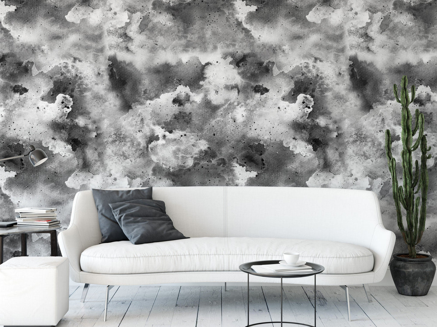 Black and White Modern Mural | Inky Watercolor Galaxy Peel and Stick Wallpaper (MW1837)