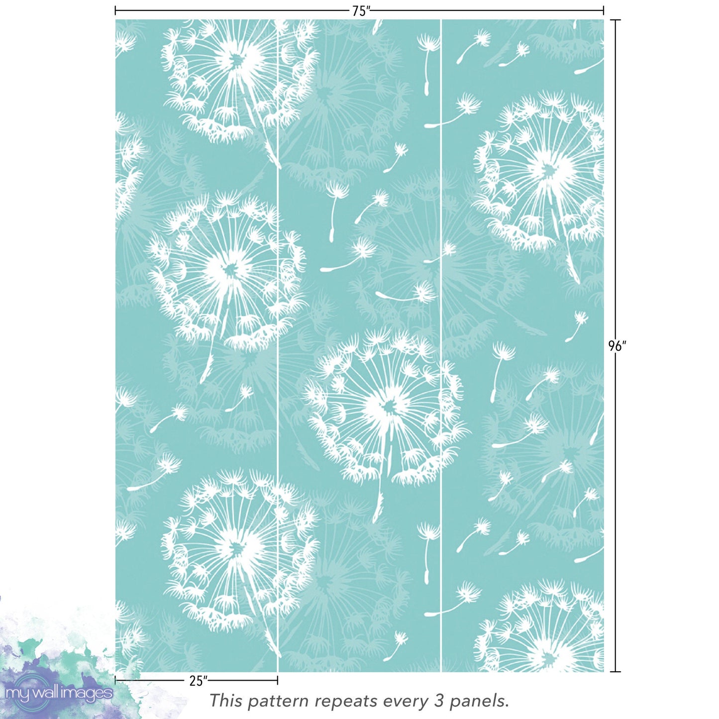 Turquoise Floral Wallpaper | Dainty Dandelions Peel and Stick Mural (MW1693)
