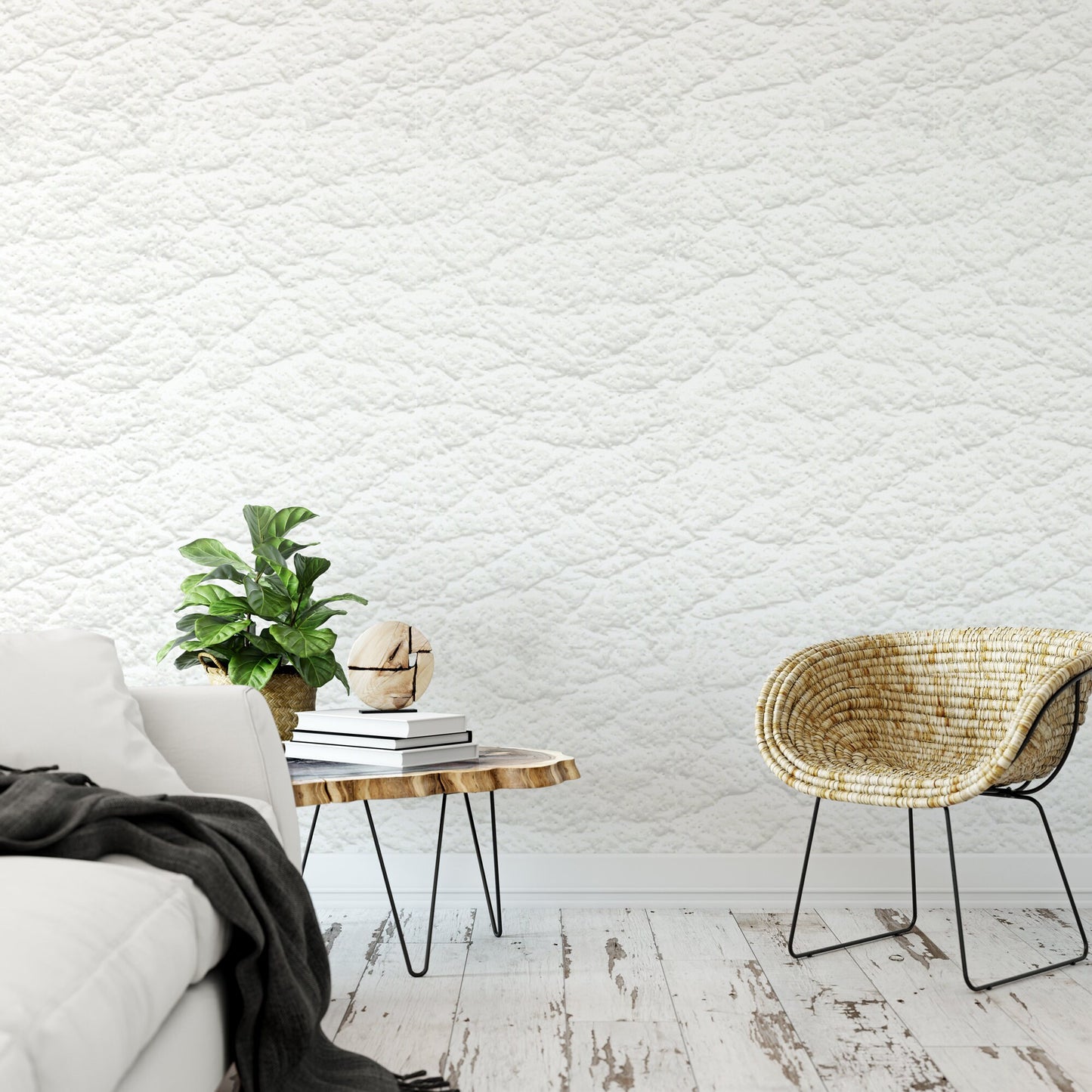 White Leather Faux Texture Peel and Stick Wallpaper | White Minimalist Mural (MW1525)