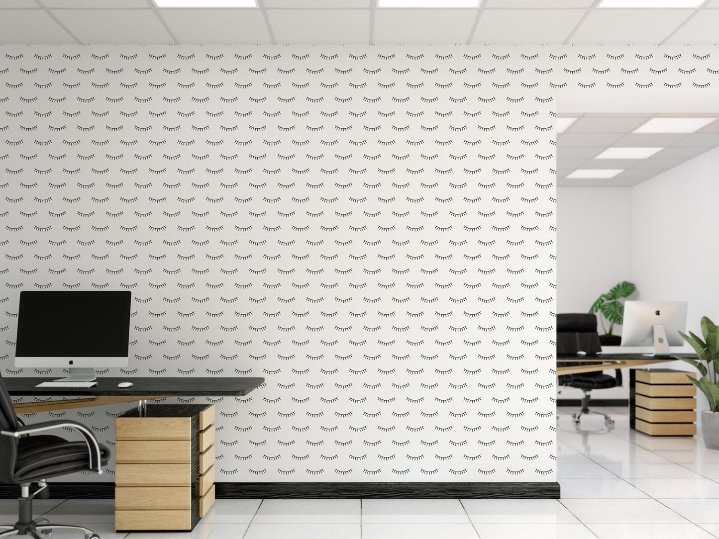 Eyelash Peel and Stick Wallpaper | Minimalist Black White Salon Mural (MW1717)