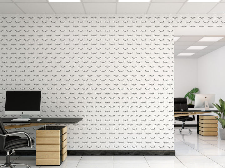 Eyelash Peel and Stick Wallpaper | Minimalist Black White Salon Mural (MW1717)