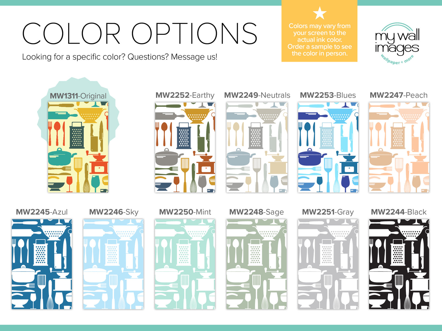 Retro Kitchen Accessories Small Removable Wallpaper, Wall Art, Peel and Stick Wallpaper, Pantry, Kitchen Decor, Pantry Wallpaper, MW1311sm