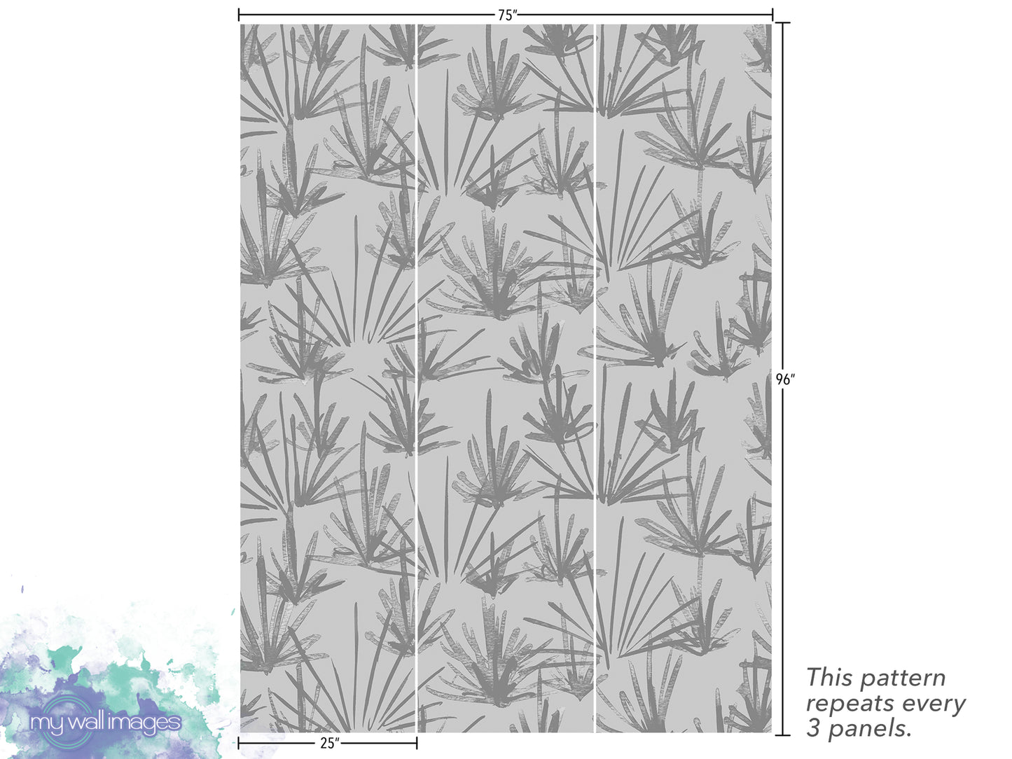 a repeating pattern of stylized leaves or plant-like shapes in shades of gray. The pattern repeats every 3 panels, as indicated by the text.