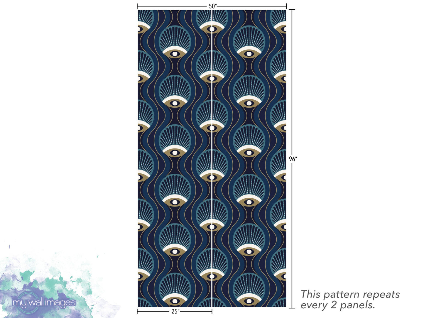 Art Deco Eye Wallpaper | Navy Gold Modern Peel and Stick Mural (MW1754)