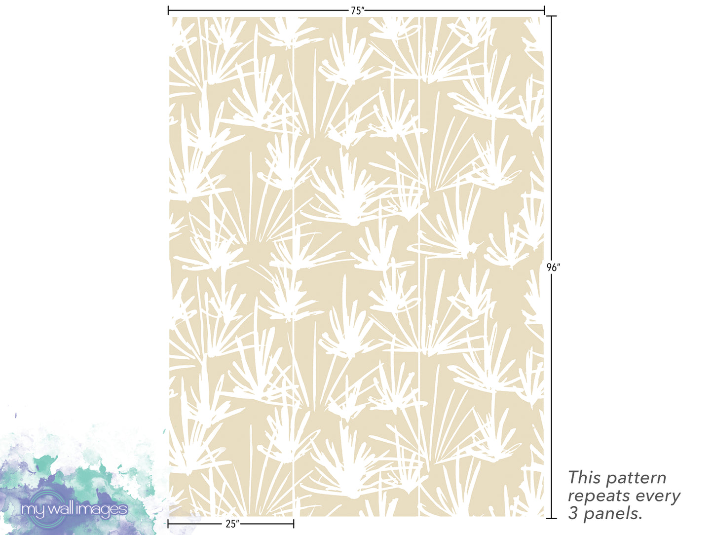 a repeating pattern of white leaves or flowers on a beige background. The pattern repeats every 3 panels, and the image is described as a collage of multiple images.