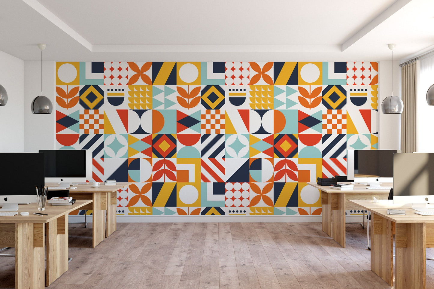 Colorful Fold Art Mural | Scandinavian Geometric Wallpaper (MW1711)