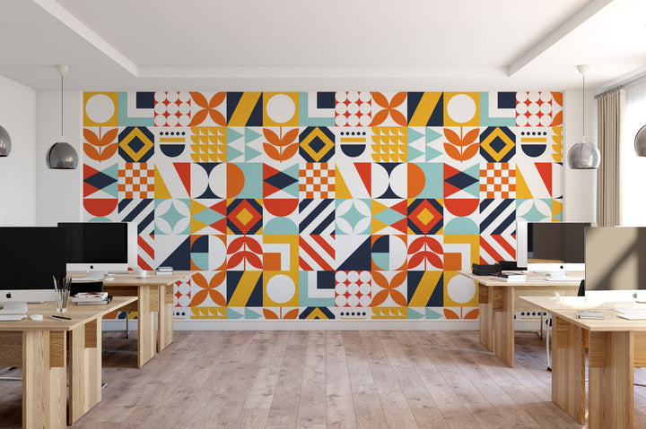 Colorful Fold Art Mural | Scandinavian Geometric Wallpaper (MW1711)