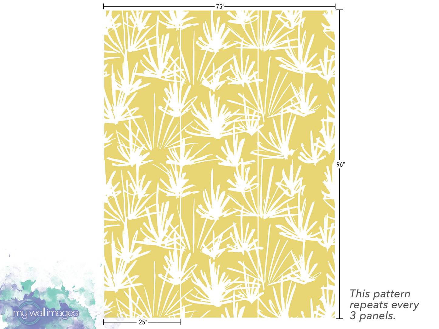 a repeating pattern of white flowers or leaves on a yellow background. The pattern repeats every 3 panels, and the image is described as a collage of multiple images.