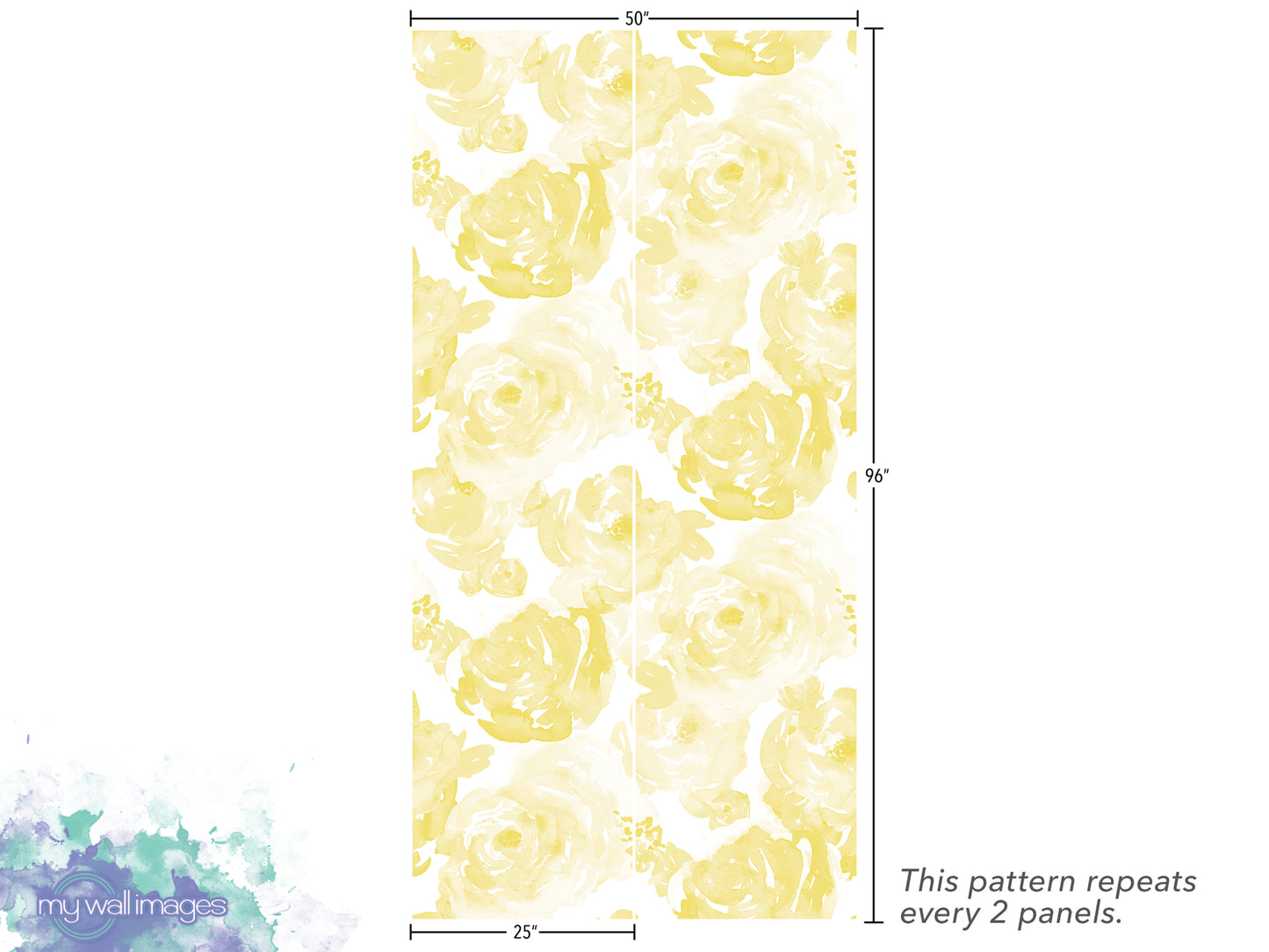a repeating pattern of yellow flowers on a white background. The pattern repeats every 2 panels.