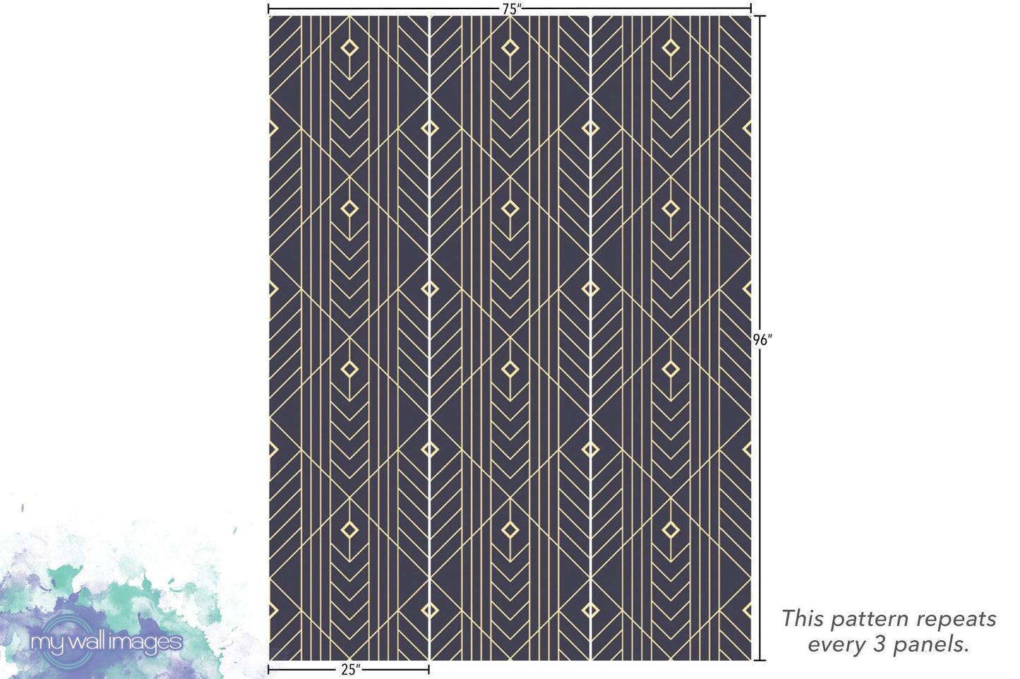 Art Deco Peel and Stick Wallpaper | Navy Gold Geometric Mural (MW1756)