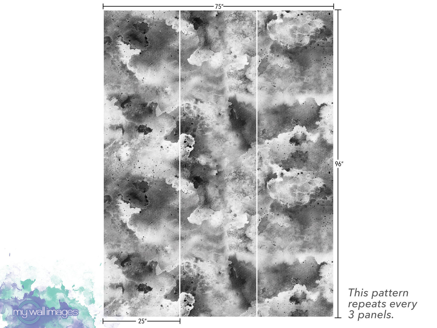 Black and White Modern Mural | Inky Watercolor Galaxy Peel and Stick Wallpaper (MW1837)