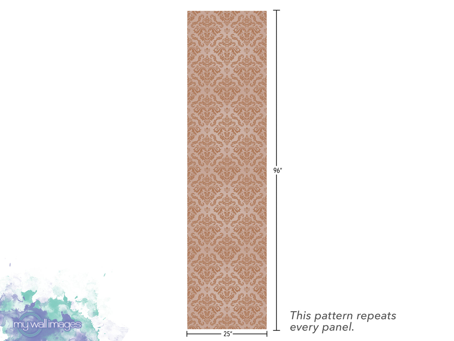 a repeating pattern of a decorative design, which is described as a repeating pattern that repeats every panel.