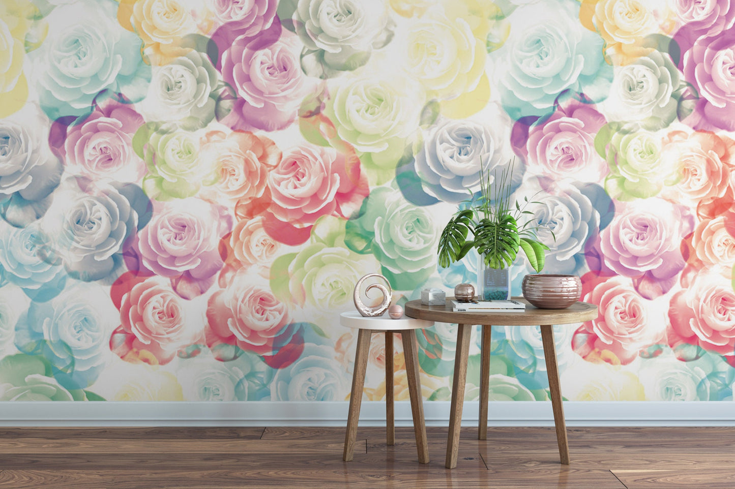 Colorful Abstract Flowers Wallpaper | Peel and Stick Mural | Rainbow Decor (MW1398)