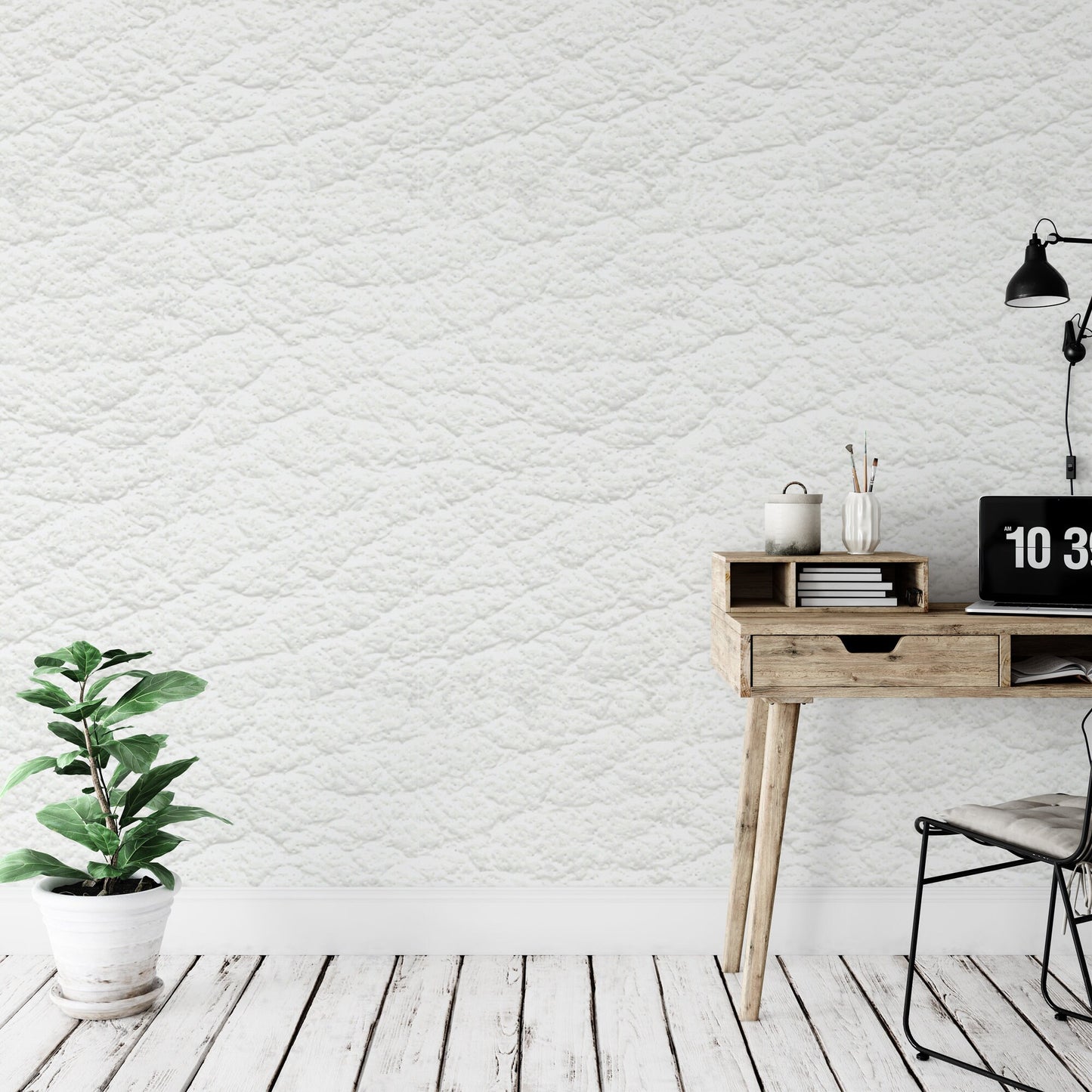 White Leather Faux Texture Peel and Stick Wallpaper | White Minimalist Mural (MW1525)