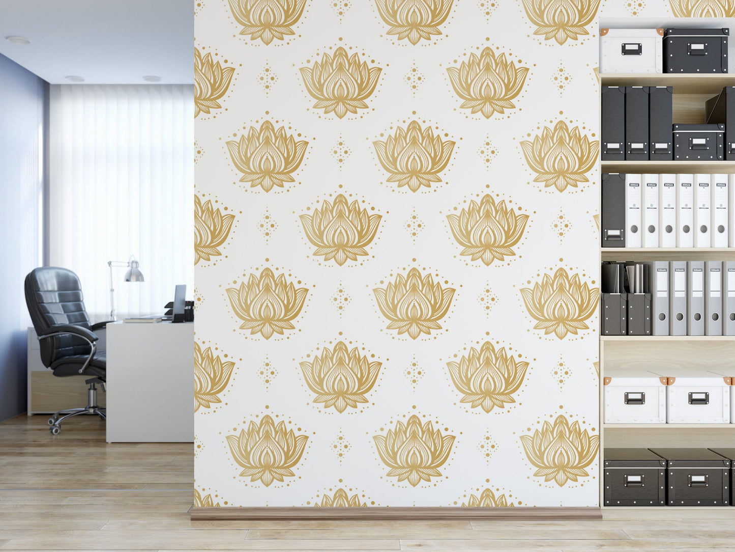 Golden Lotus Wallpaper | Zen Meditation Yoga Peel and Stick Mural (MW1590)