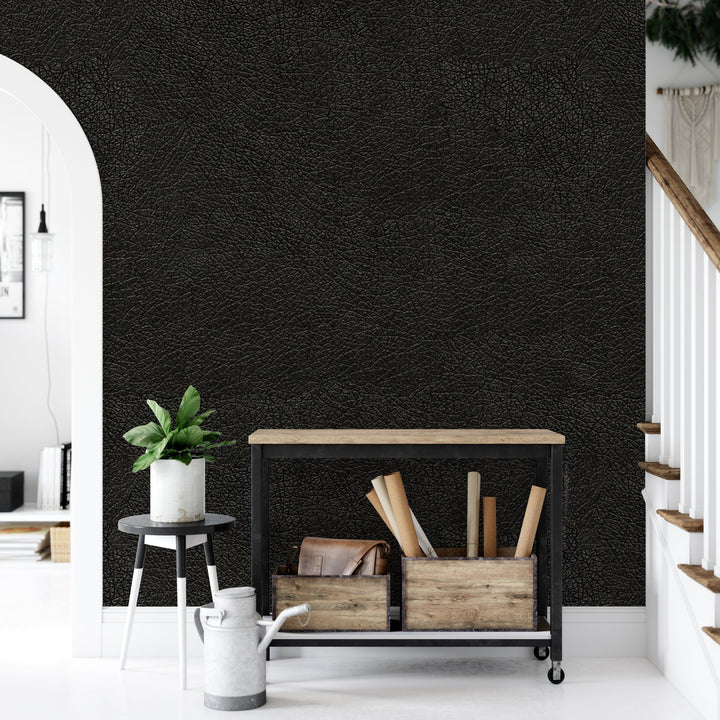 Black Leather Faux Texture Wallpaper | Peel and Stick Wall Mural (MW1527)