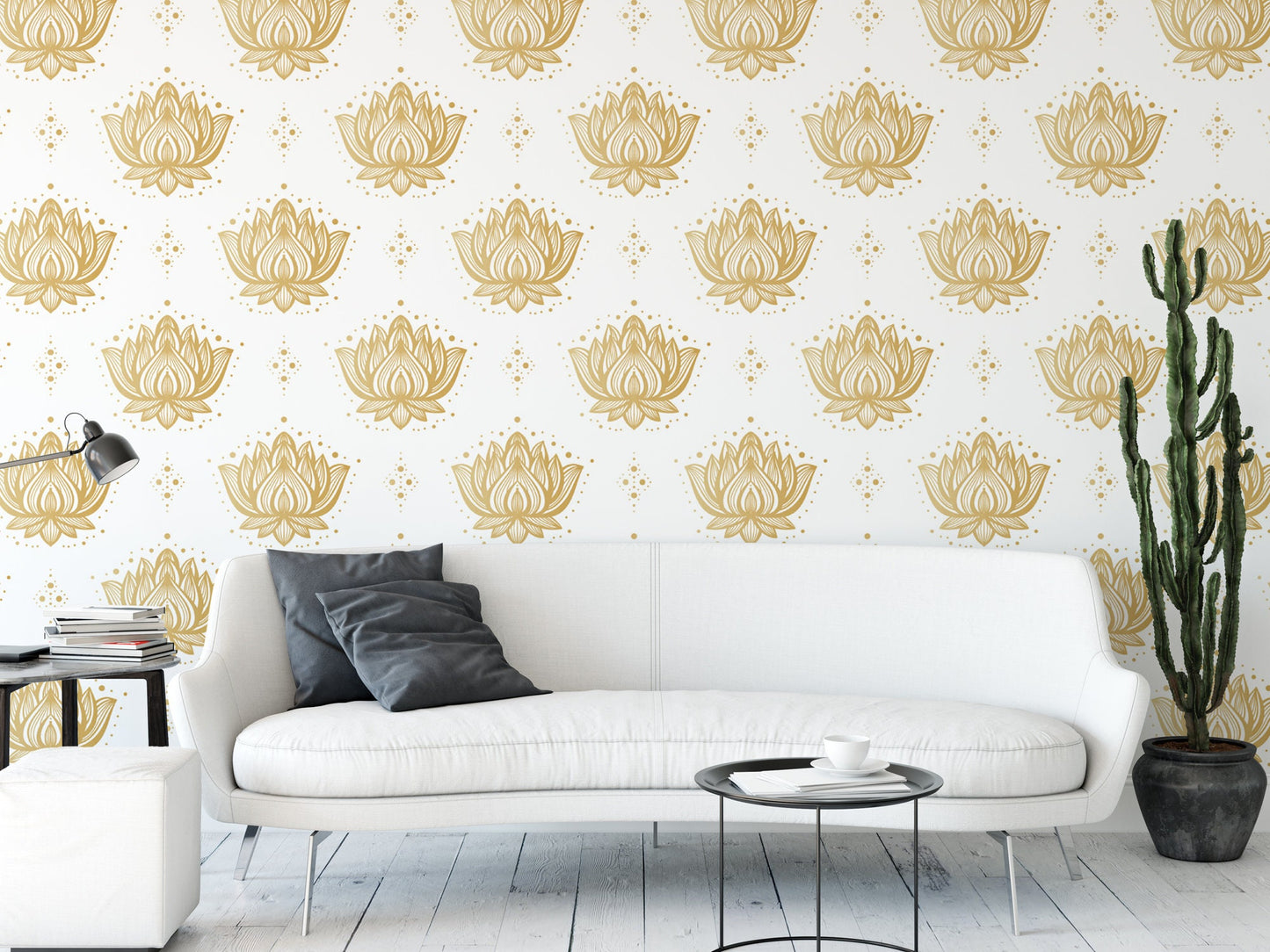 Golden Lotus Wallpaper | Zen Meditation Yoga Peel and Stick Mural (MW1590)