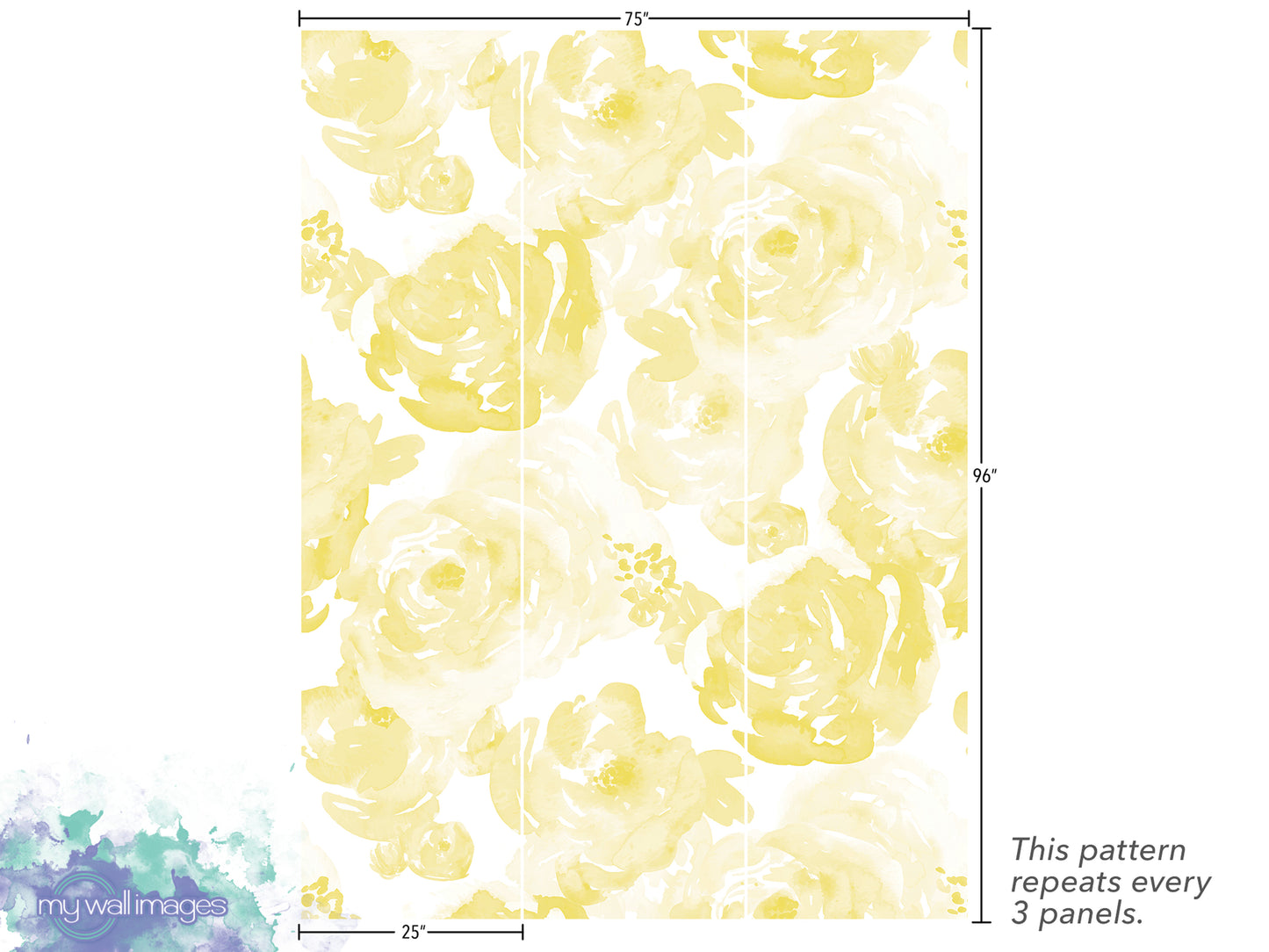 a repeating pattern of yellow flowers on a white background. The pattern repeats every 3 panels, and the image is described as a collage of multiple images.