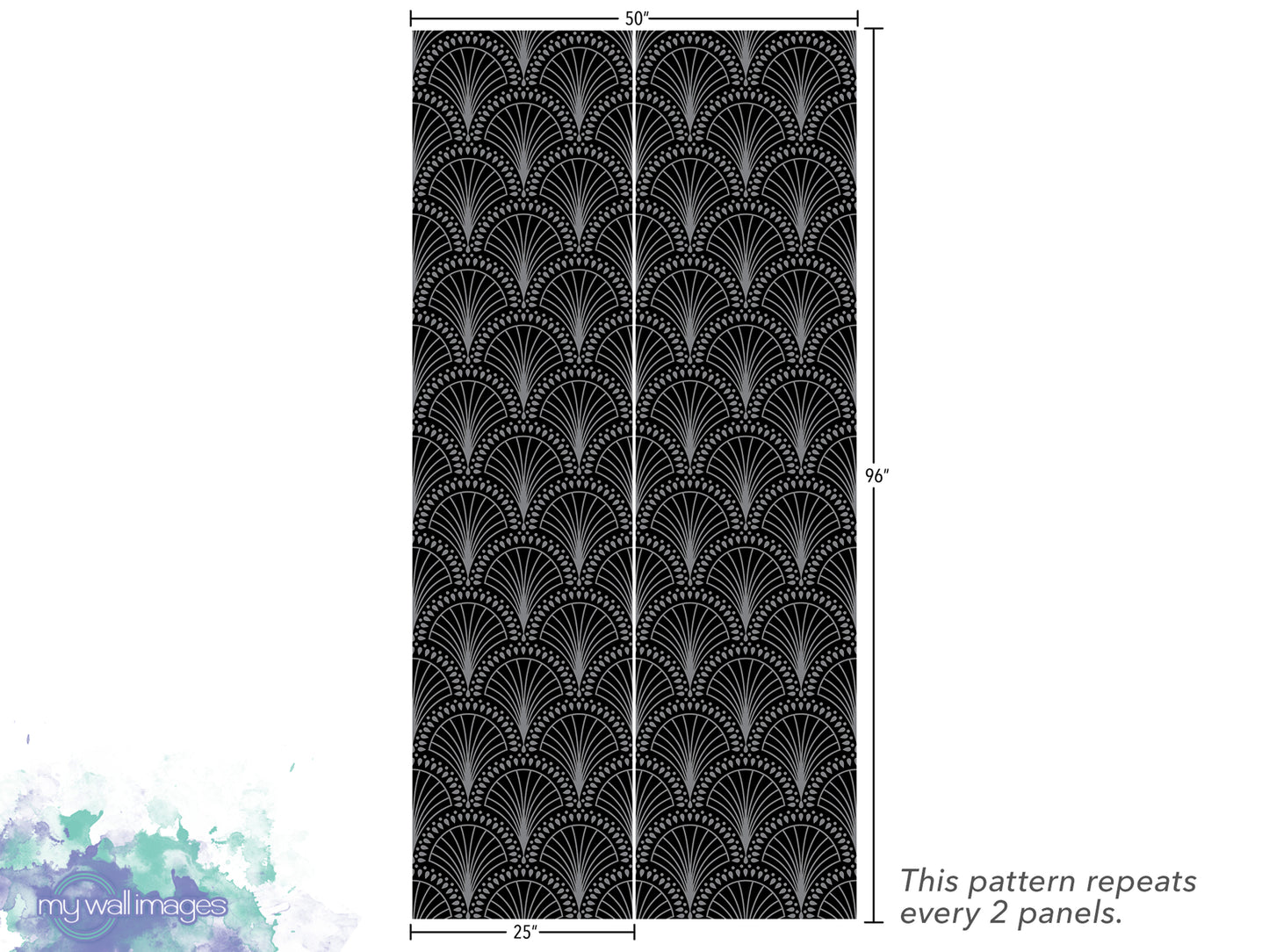 a repeating pattern of black and white shells or waves, with the pattern repeating every 2 panels.