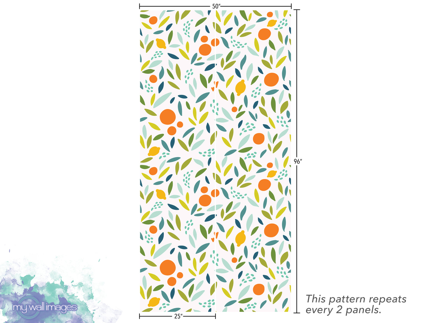 a repeating pattern of orange leaves and orange circles on a white background. The pattern repeats every 2 panels.