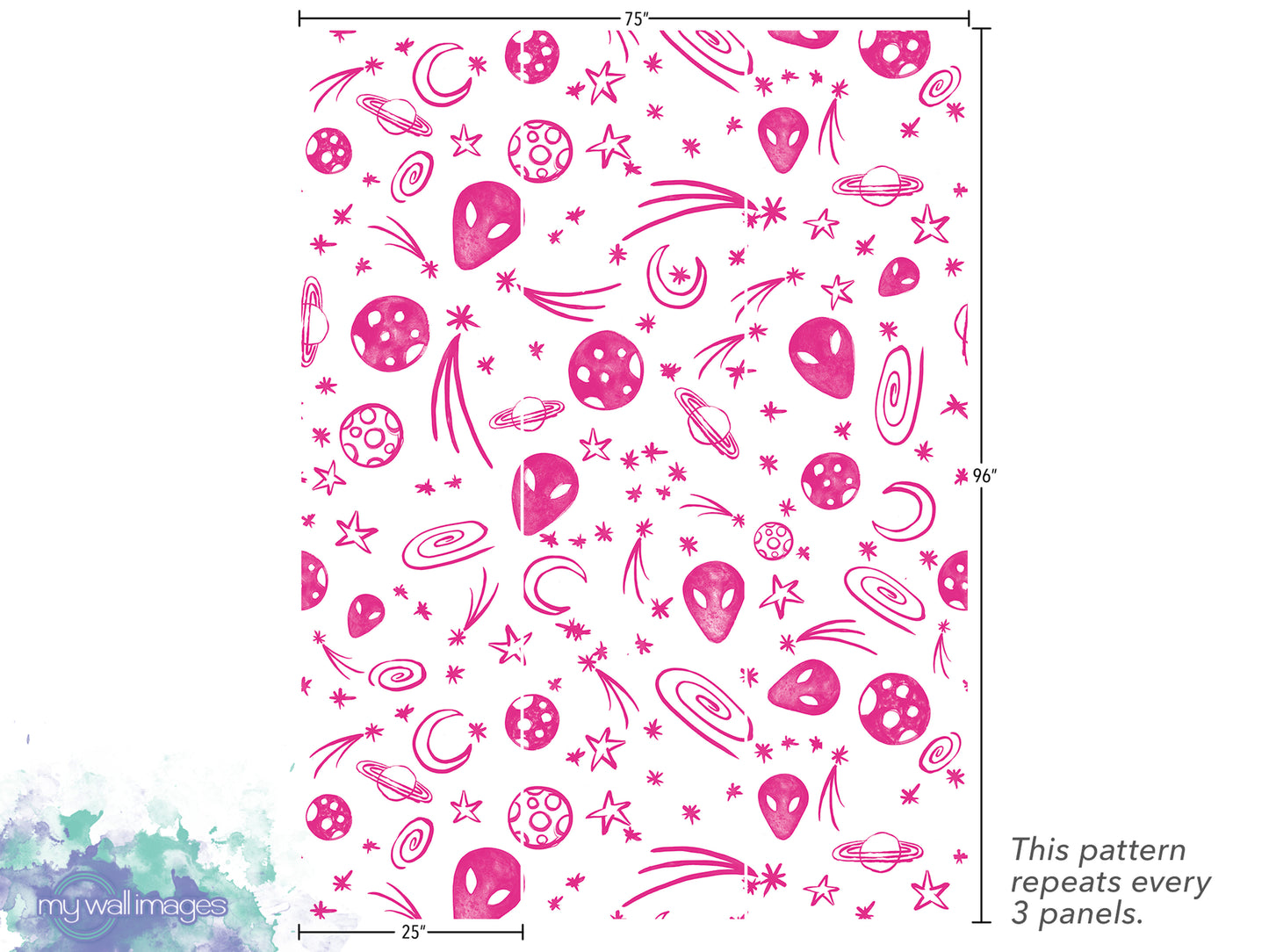 The image is a repeating pattern of various celestial objects and shapes, including planets, stars, and other cosmic elements, arranged in a visually appealing and dynamic manner.