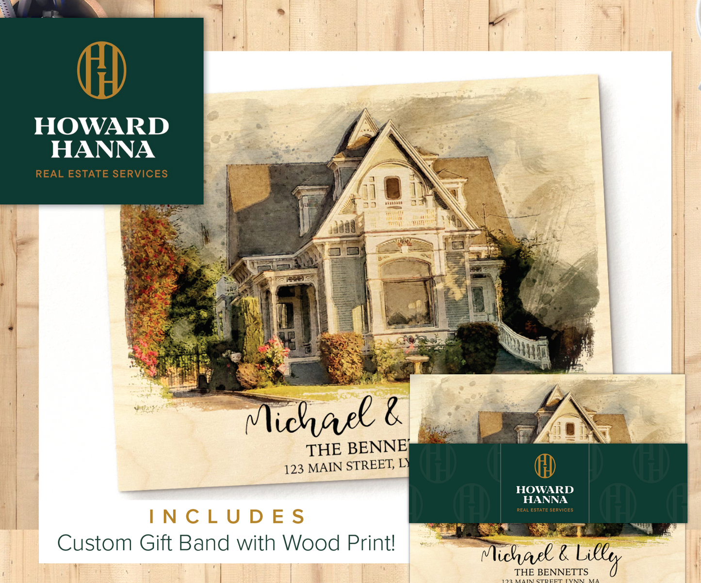 Howard Hanna Custom Closing Gift, Watercolor House Painting on Wood - MWW0001