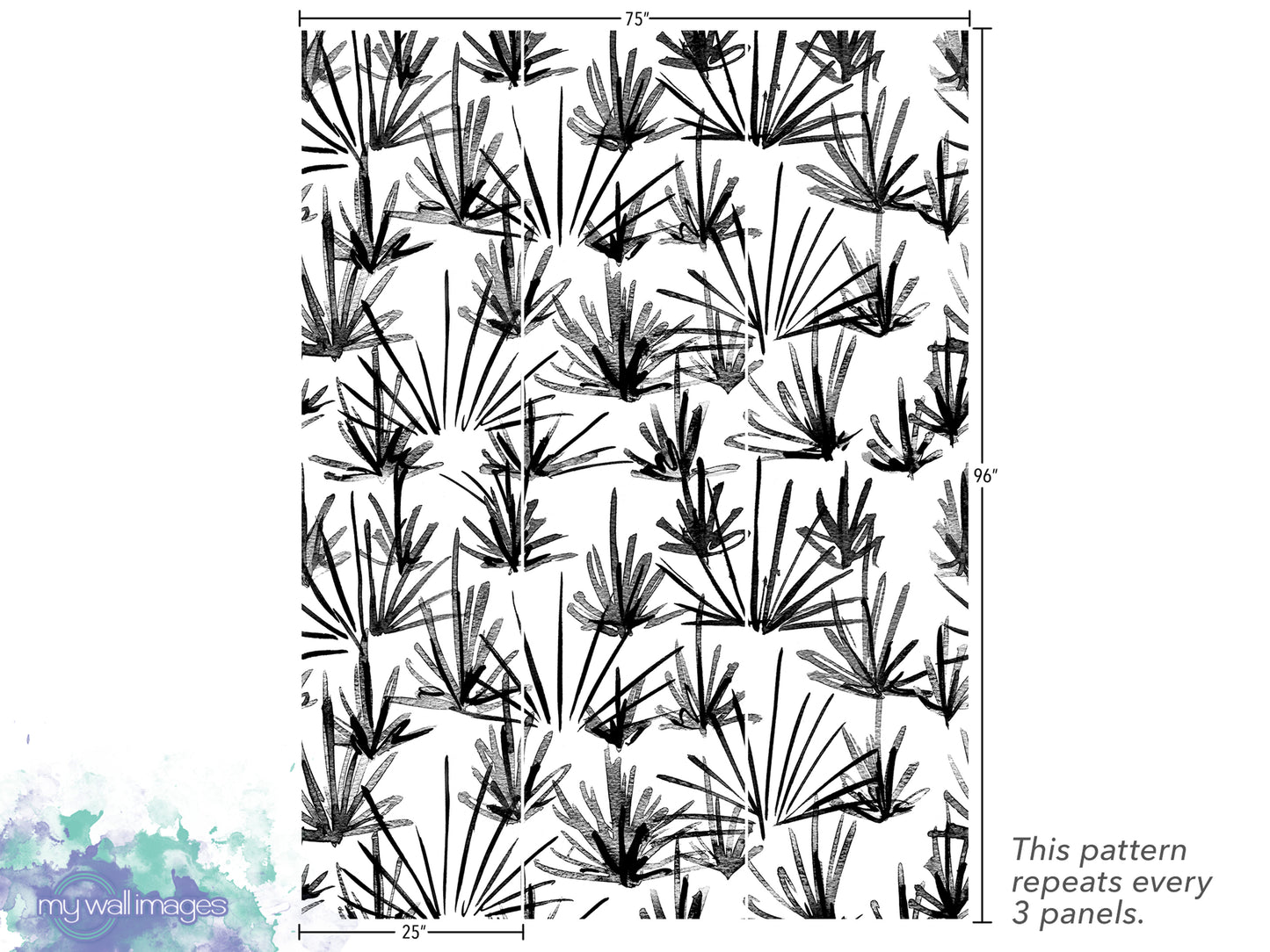 The image is a repeating pattern of black and white plant-like shapes, with the pattern repeating every 3 panels.